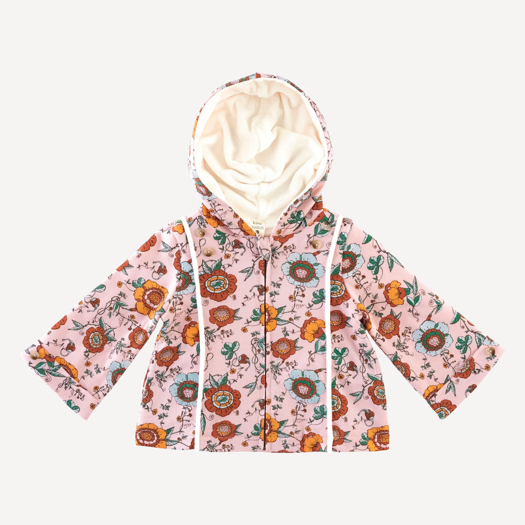 hooded princess lined cardigan | chinoiserie floral | organic cotton jersey