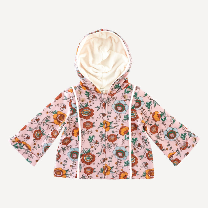 hooded princess lined cardigan | chinoiserie floral | organic cotton jersey