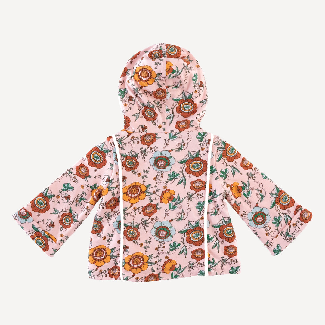 hooded princess lined cardigan | chinoiserie floral | organic cotton jersey