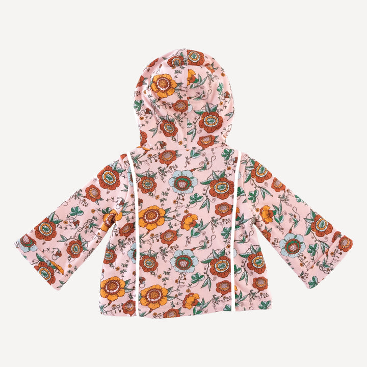 hooded princess lined cardigan | chinoiserie floral | organic cotton jersey