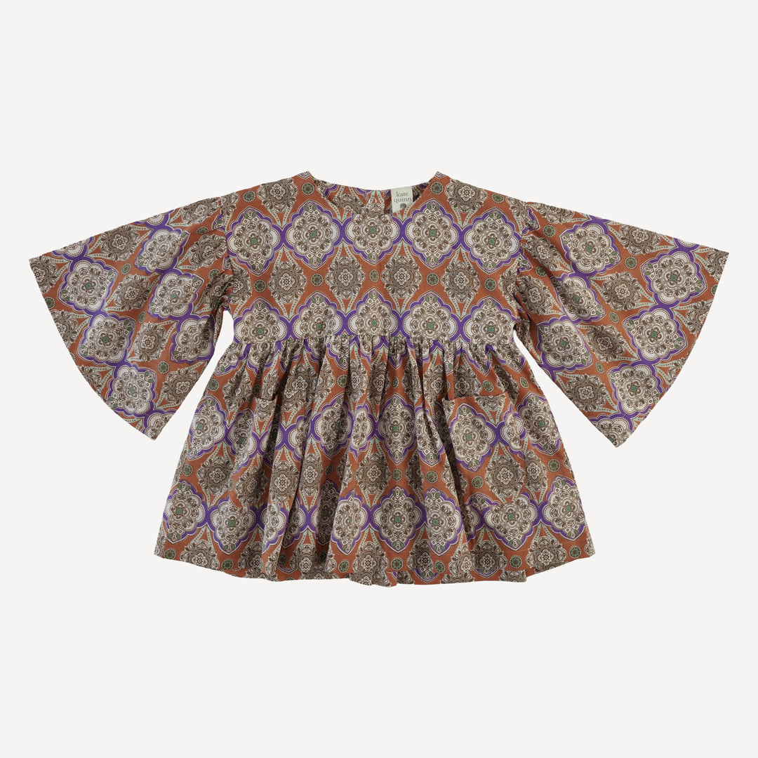 bell sleeve gathered tunic | alice wallpaper | organic cotton woven