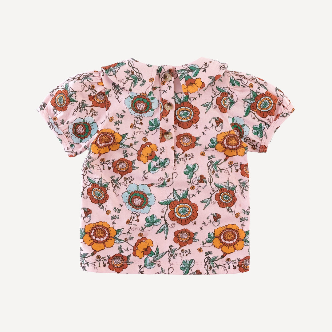 short puff sleeve peter pan tee | chinoiserie floral | organic cotton jersey