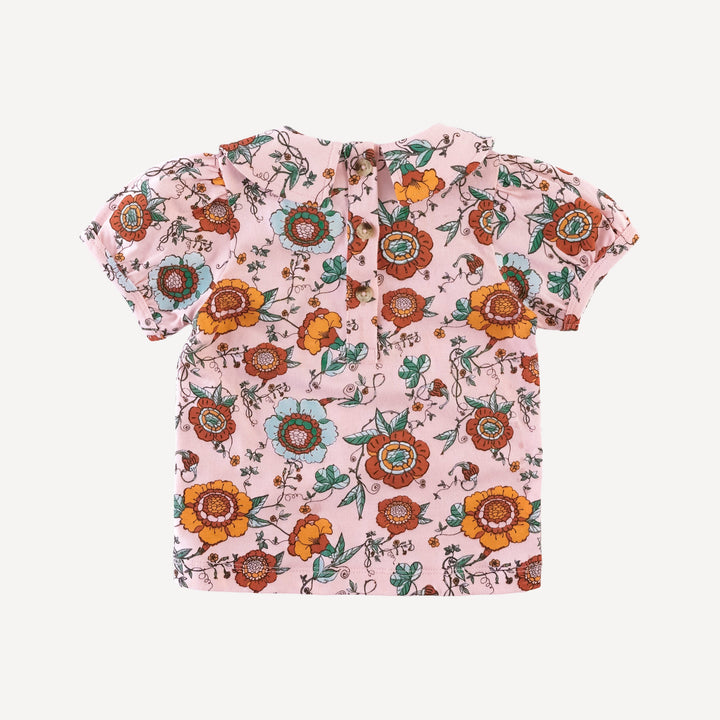 short puff sleeve peter pan tee | chinoiserie floral | organic cotton jersey