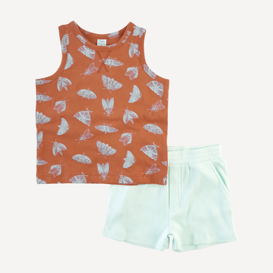 topstitch tank + relaxed short set | spicy moth scatter | organic cotton jersey