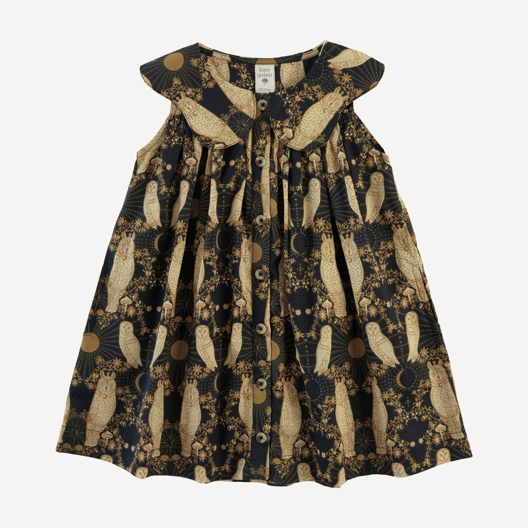 olive dress | mystical owl | organic cotton woven