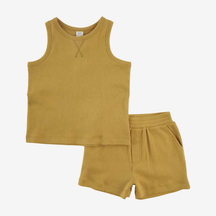 topstitch tank + relaxed short set | honey mustard | organic cotton single rib