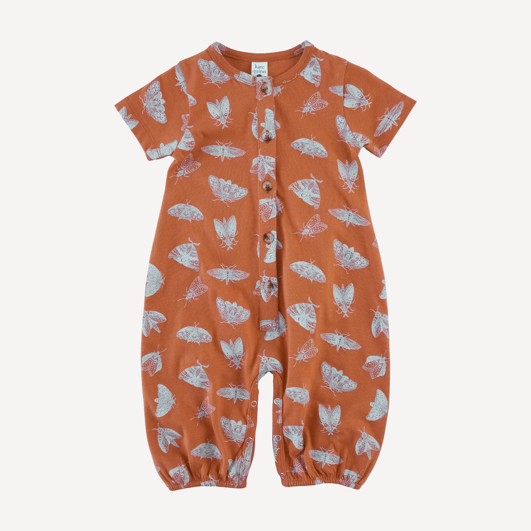 short sleeve button bubble jumpsuit | spicy moth scatter | organic cotton jersey