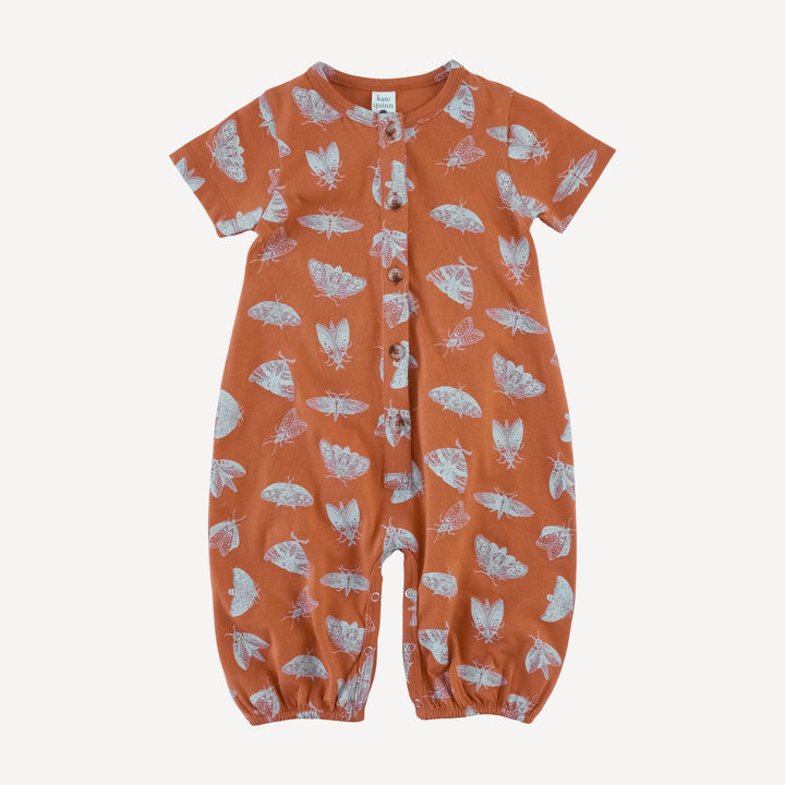 short sleeve button bubble jumpsuit | spicy moth scatter | organic cotton jersey