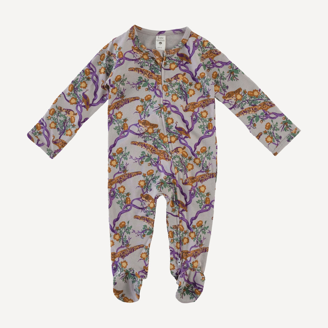 long sleeve two way zipper footie | chinoiserie peacock | organic cotton jersey