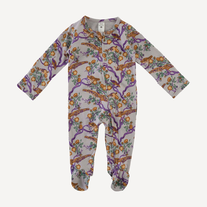long sleeve two way zipper footie | chinoiserie peacock | organic cotton jersey