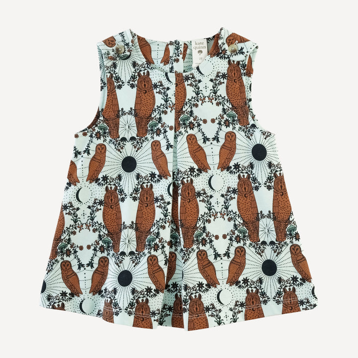 sleeveless button tab top + bike short set | rust mystical owl | organic cotton jersey
