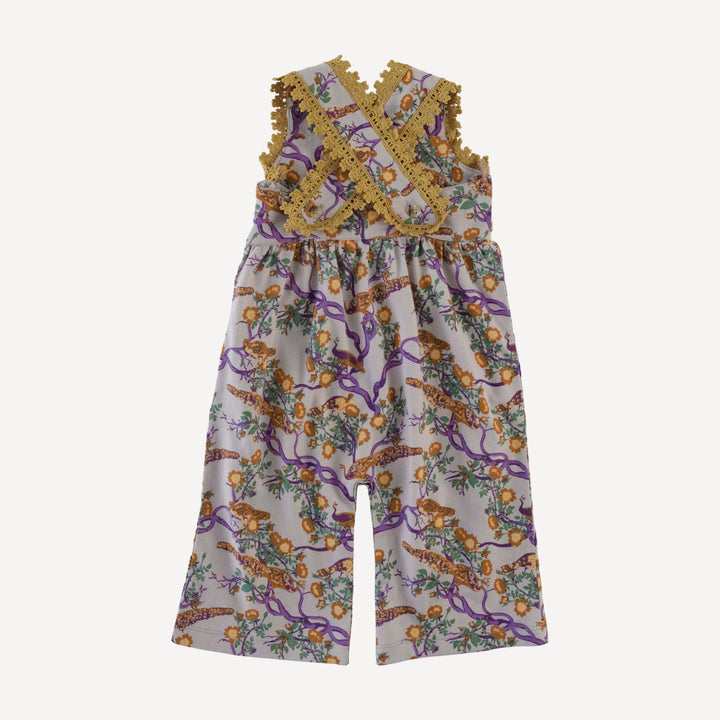 laced gaucho jumpsuit | chinoiserie peacock | organic cotton jersey