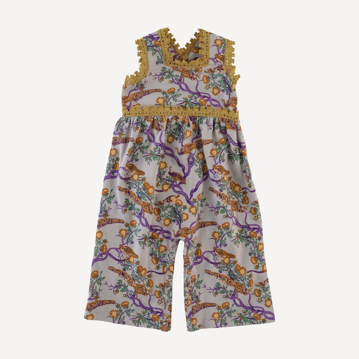 laced gaucho jumpsuit | chinoiserie peacock | organic cotton jersey