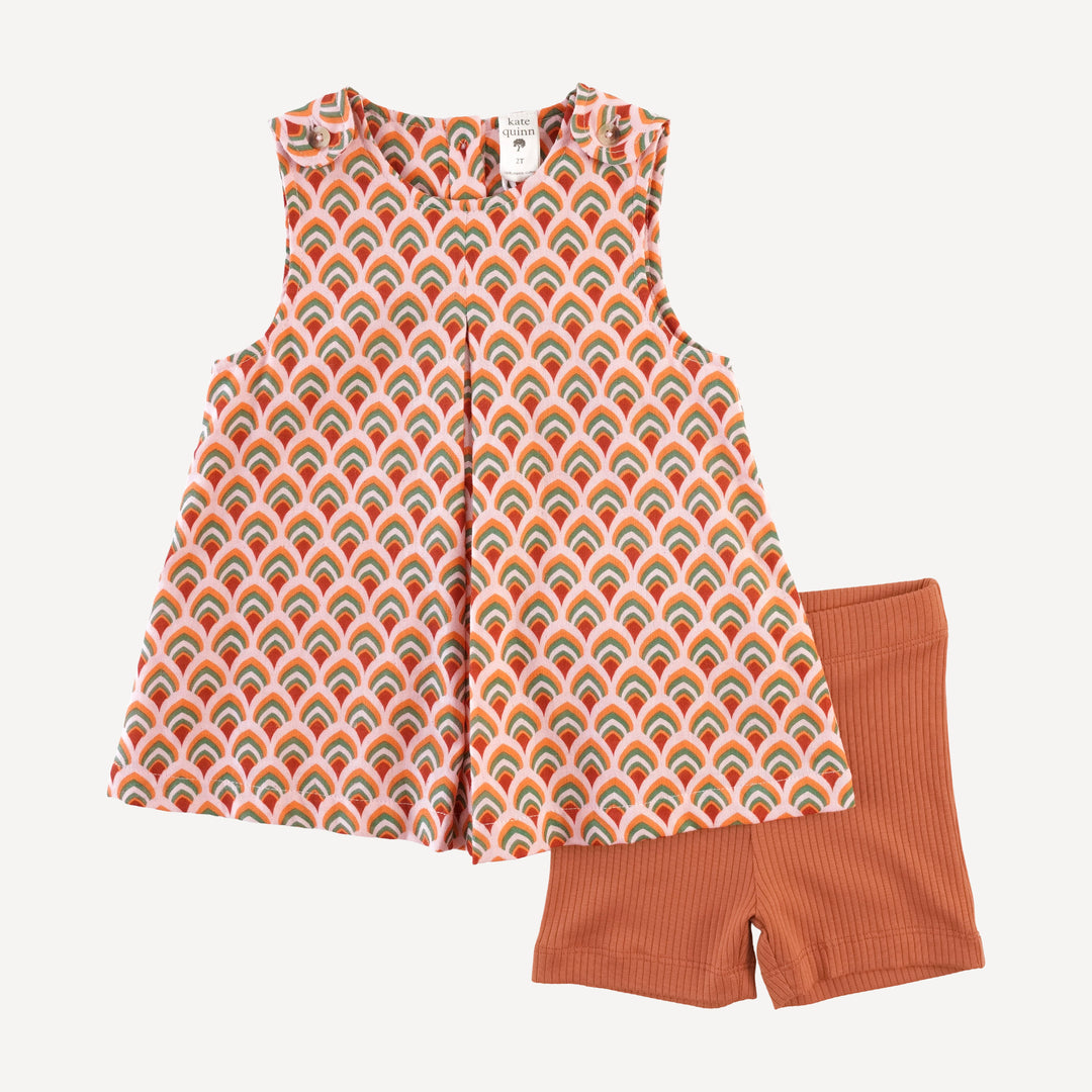 sleeveless button tab top + bike short set | modern feather | organic cotton gauze