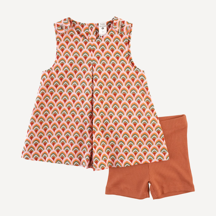 sleeveless button tab top + bike short set | modern feather | organic cotton gauze