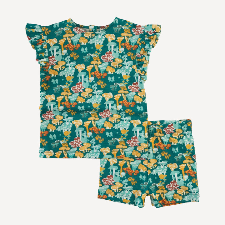 retro flutter tee + bike short set | magic mushrooms | organic cotton jersey