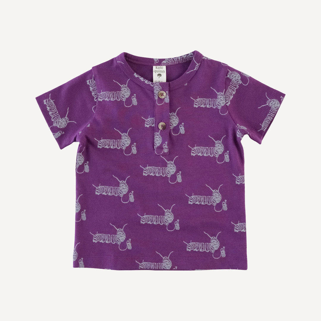 short sleeve basic henley tee | plum caterpillar | organic cotton jersey