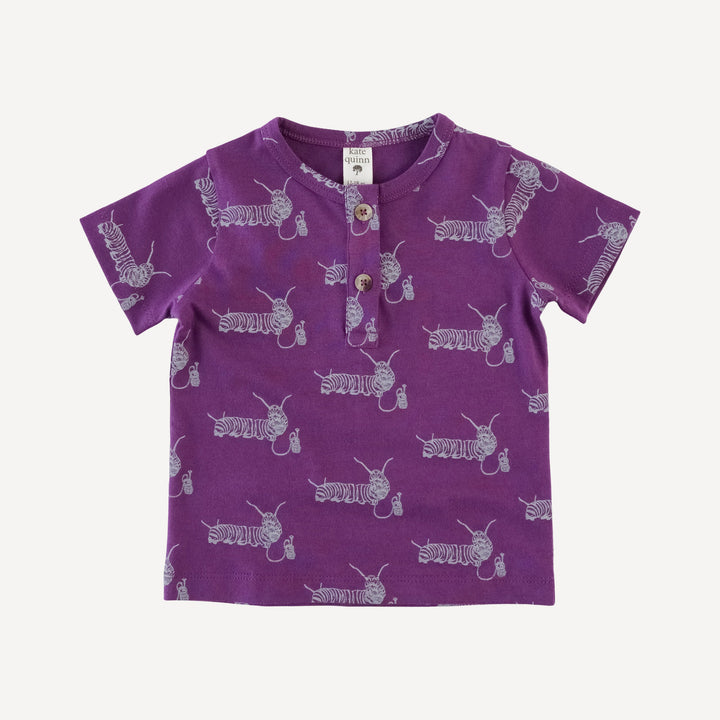 short sleeve basic henley tee | plum caterpillar | organic cotton jersey