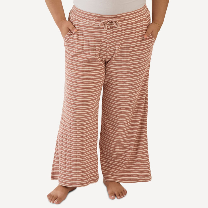womens cropped lounge pant | rust stripe | organic cotton multi rib