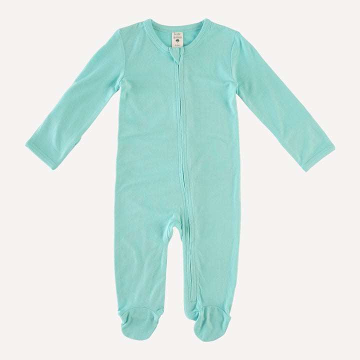 long sleeve zipper footie | bright aqua | lenzing modal