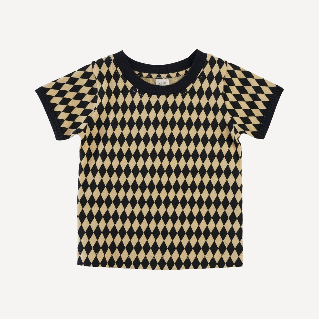 short sleeve ringer tee | black harlequin | organic cotton jersey