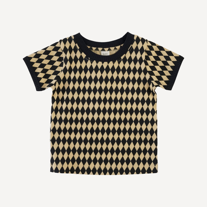 short sleeve ringer tee | black harlequin | organic cotton jersey