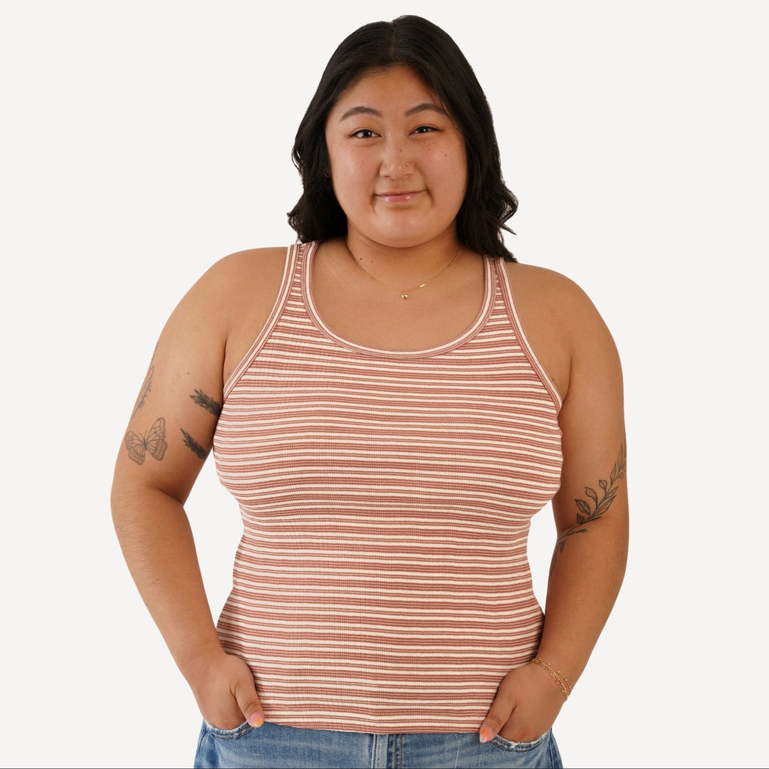 womens tank | rust stripe | organic cotton multi rib
