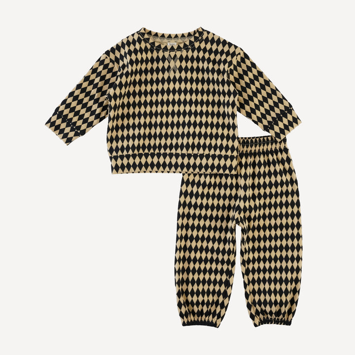 long sleeve relaxed jogger set | black harlequin | organic cotton jersey