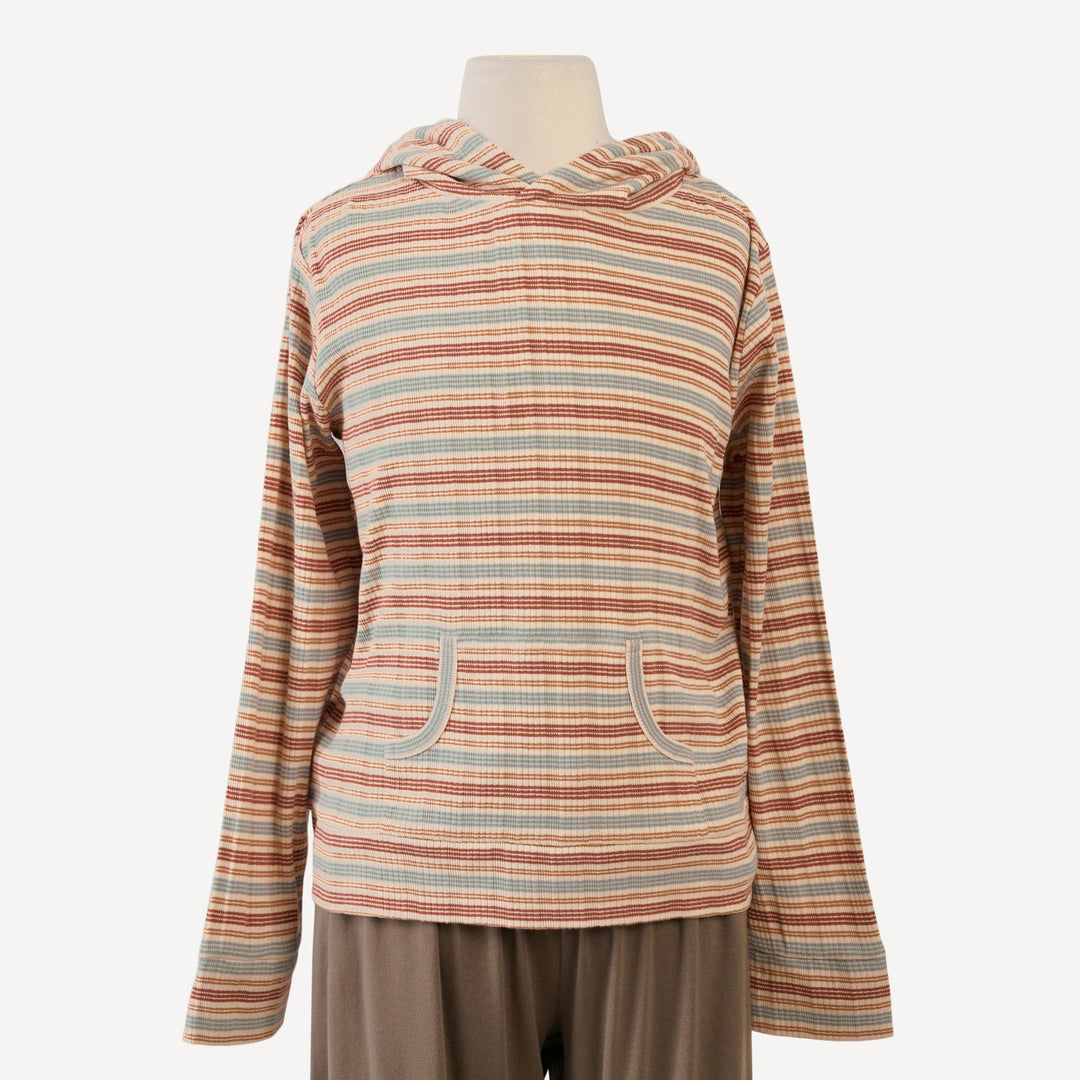 tween boxy kanga hoodie | multi stripe | organic cotton multi rib