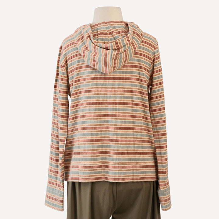 tween boxy kanga hoodie | multi stripe | organic cotton multi rib