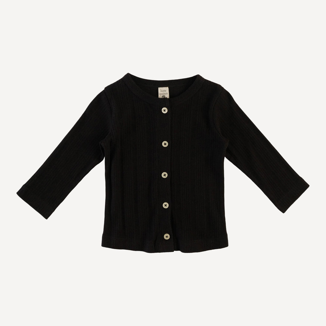 long sleeve cardigan | black | organic cotton multi rib