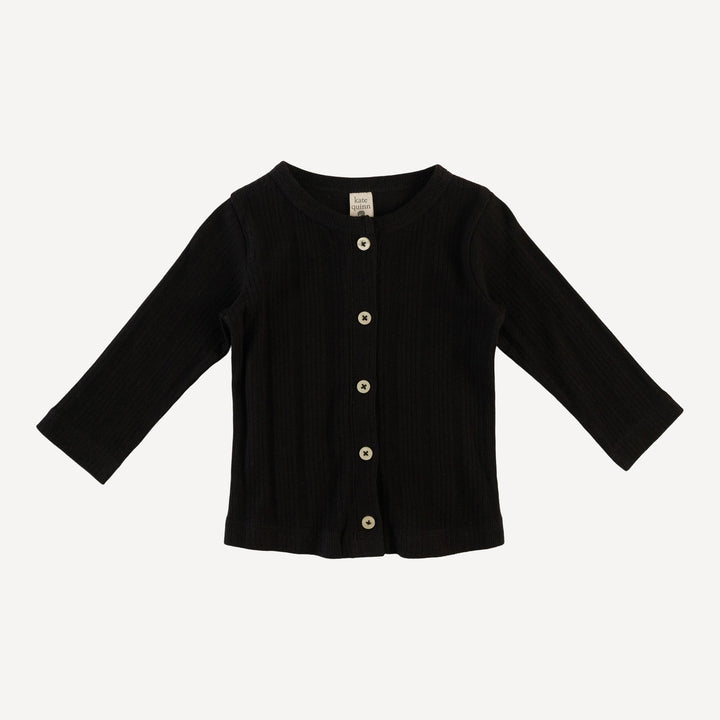 long sleeve cardigan | black | organic cotton multi rib