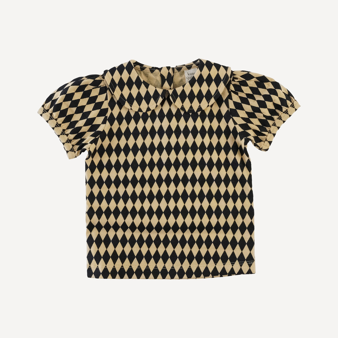 short puff sleeve peter pan tee | black harlequin | organic cotton jersey