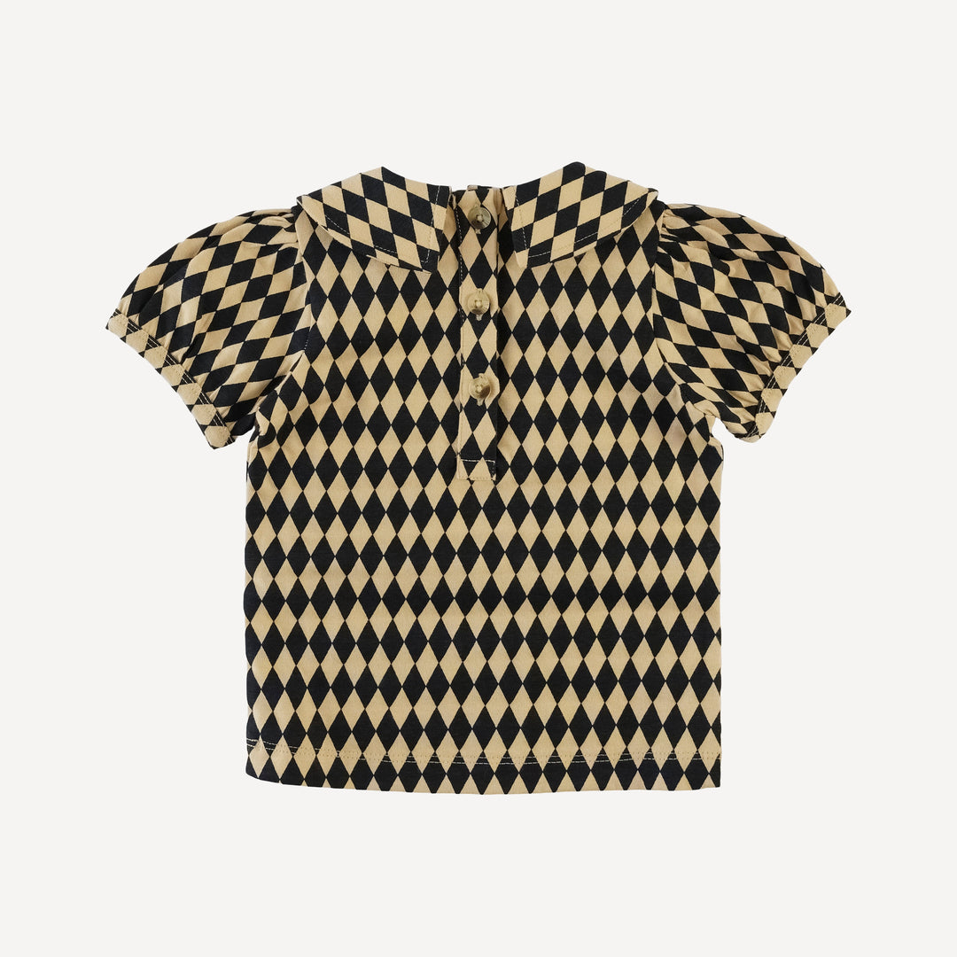 short puff sleeve peter pan tee | black harlequin | organic cotton jersey