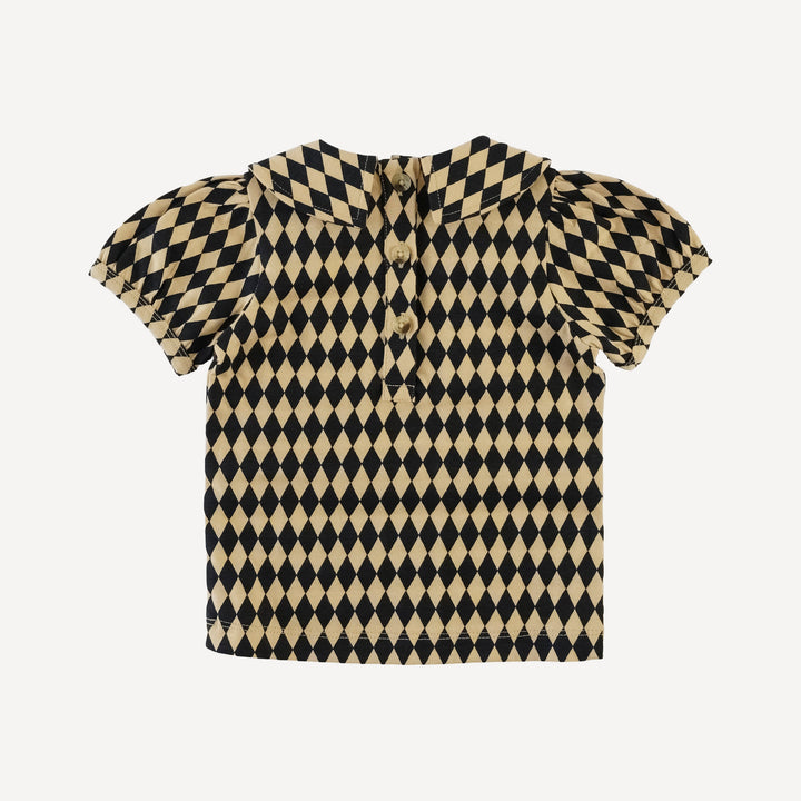 short puff sleeve peter pan tee | black harlequin | organic cotton jersey