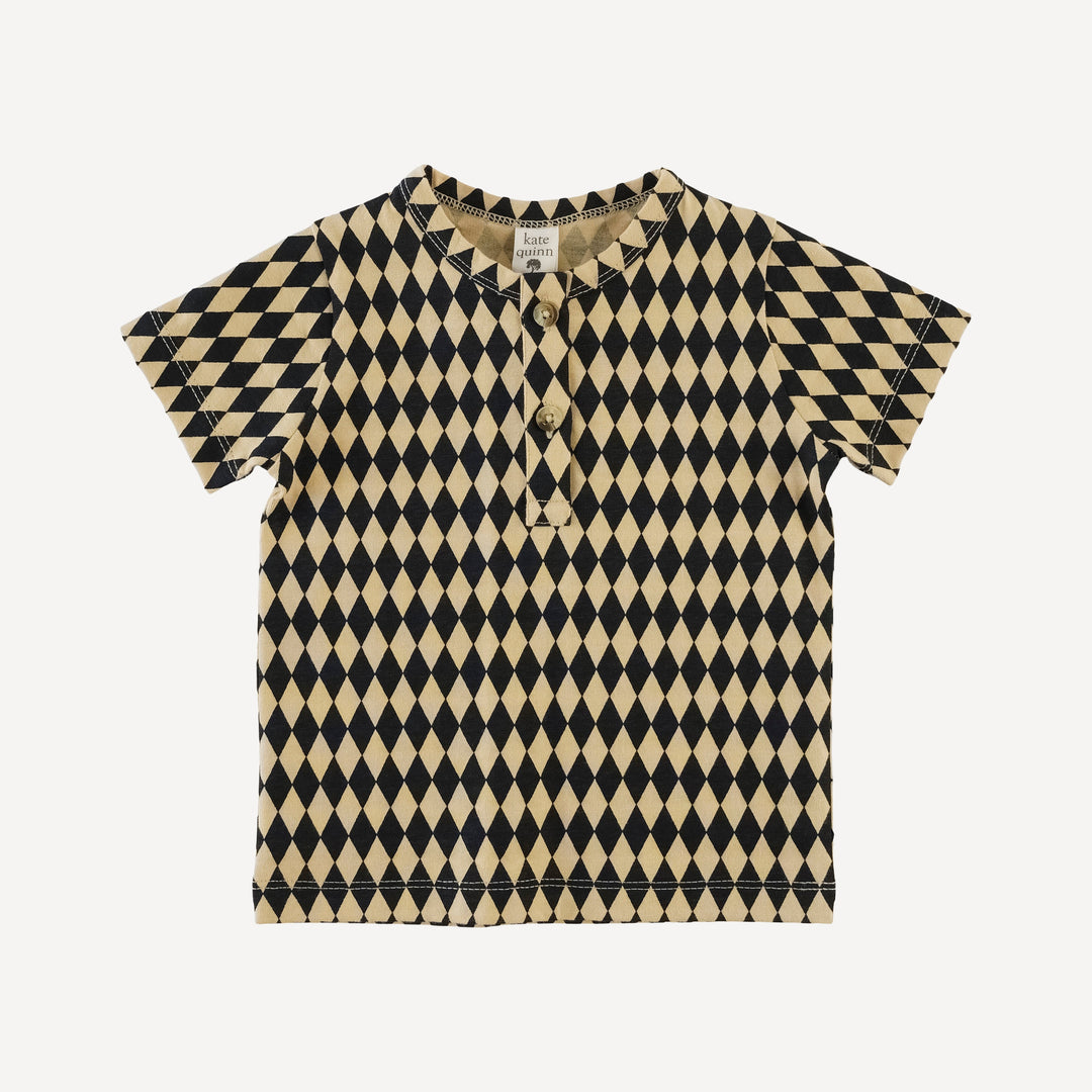 short sleeve basic henley tee | black harlequin | organic cotton jersey