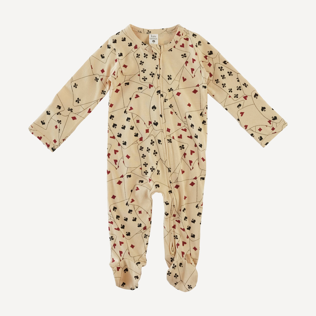 long sleeve two way zipper footie | playing cards | organic cotton jersey