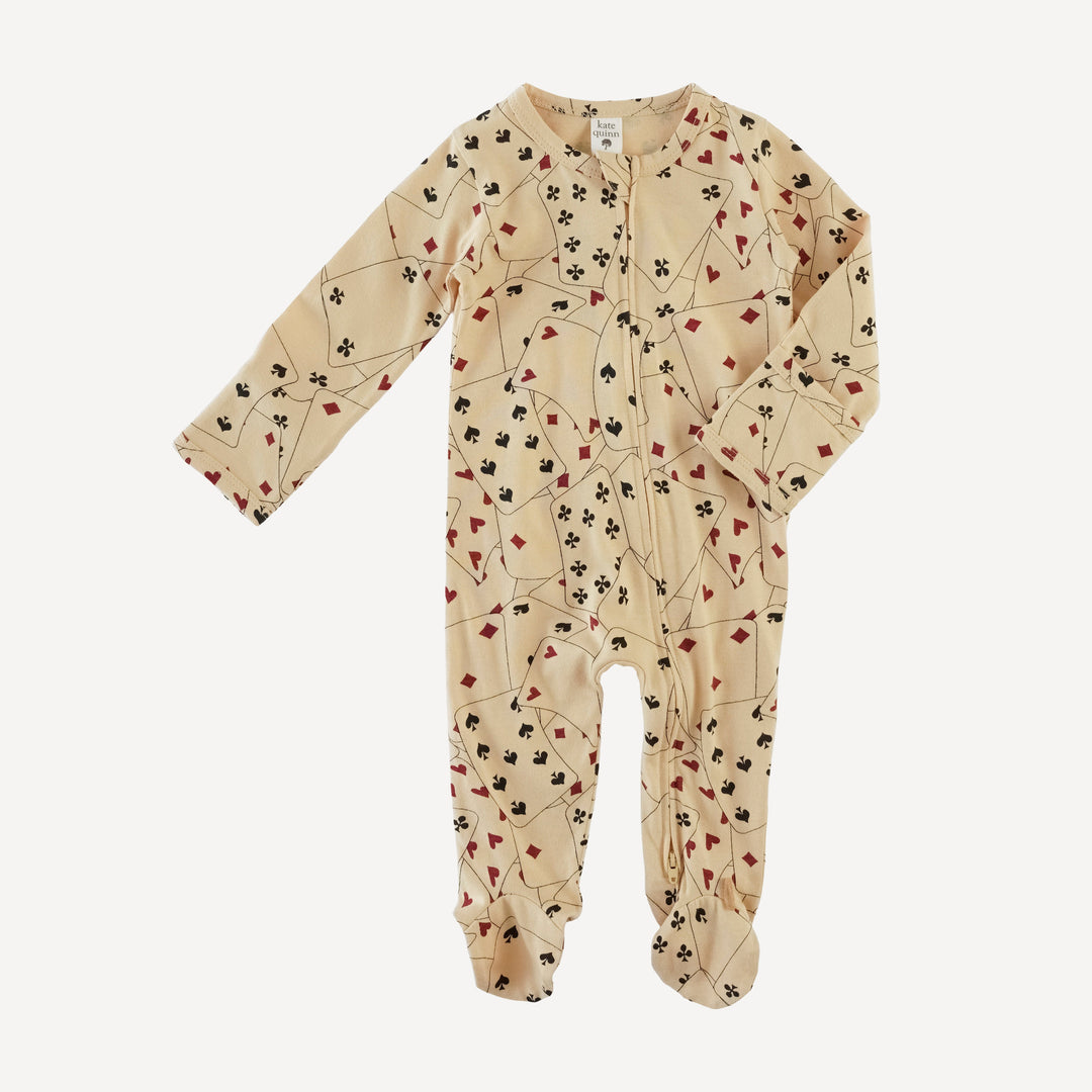 long sleeve two way zipper footie | playing cards | organic cotton jersey