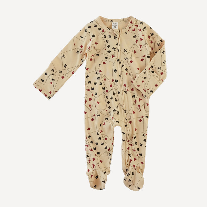 long sleeve two way zipper footie | playing cards | organic cotton jersey
