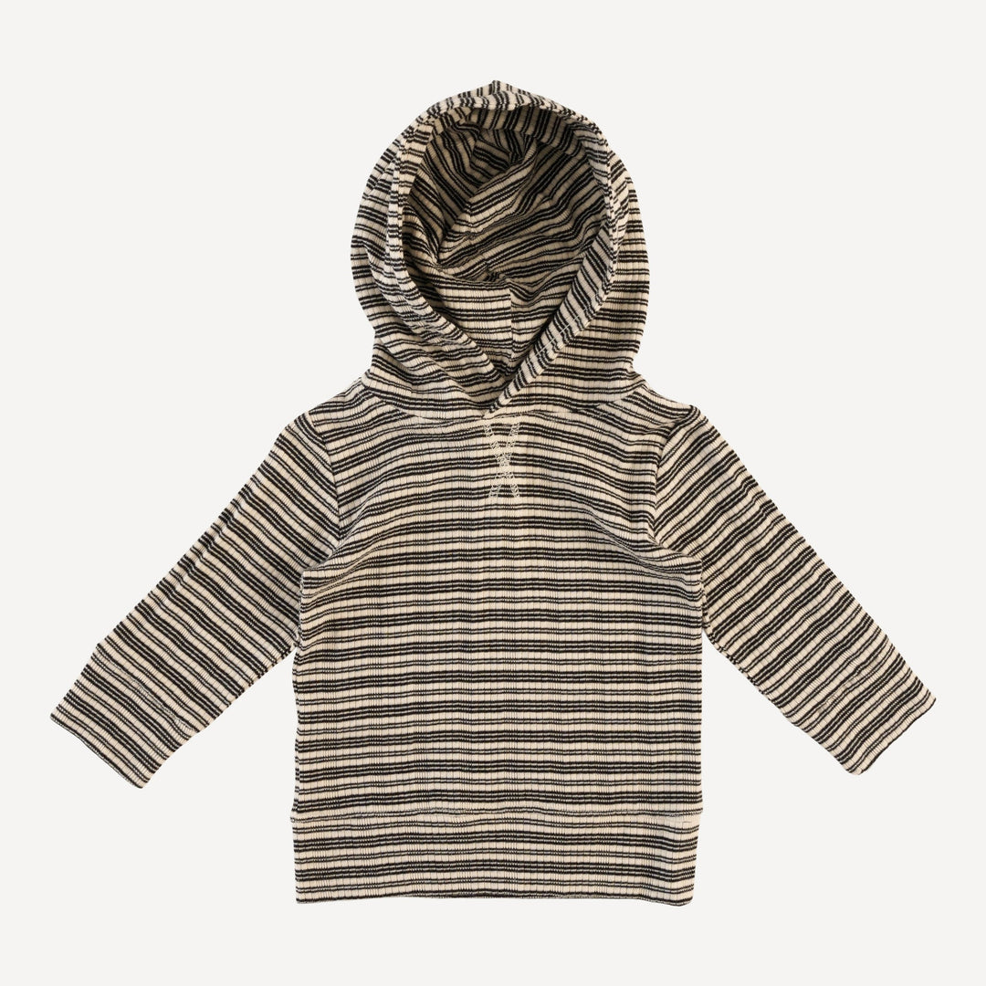 long sleeve essential skinny hoodie | black stripe | organic cotton multi rib