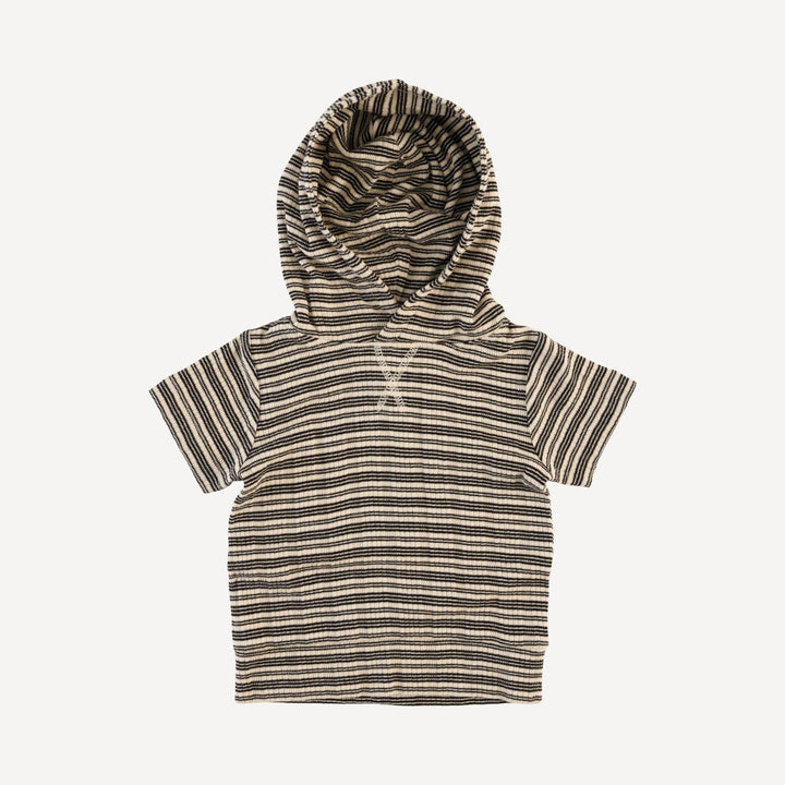 short sleeve essential skinny hoodie | black stripe | organic cotton multi rib