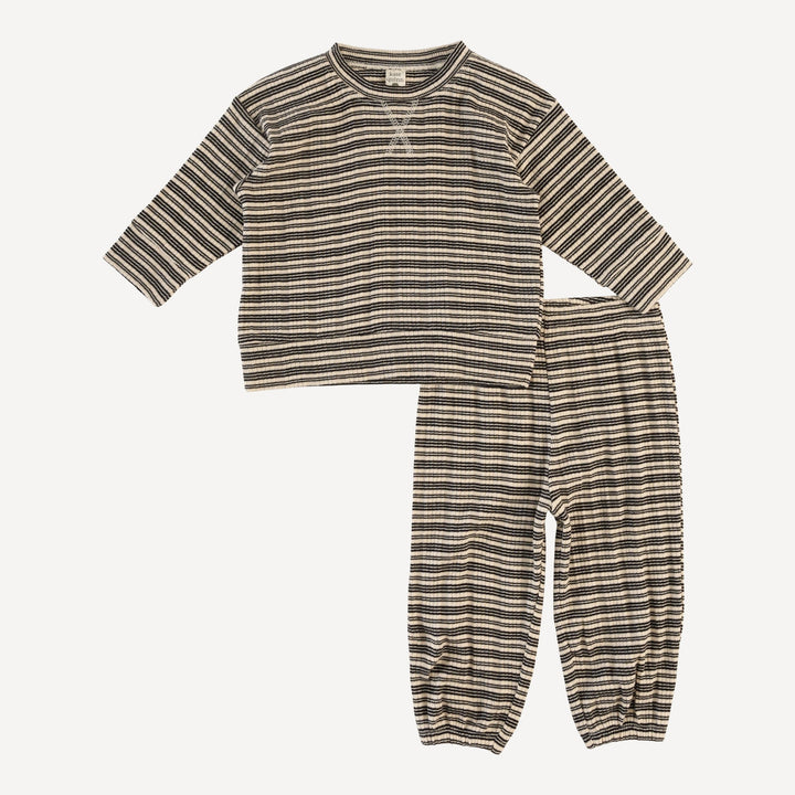long sleeve relaxed jogger set | black stripe | organic cotton multi rib