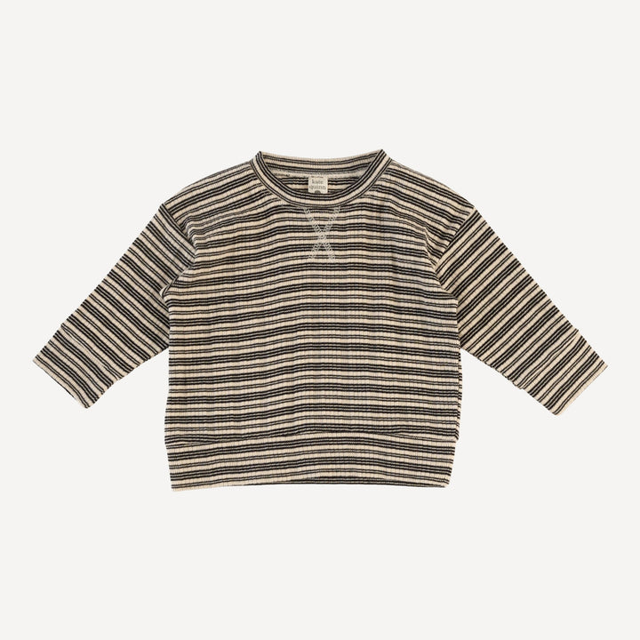 long sleeve relaxed jogger set | black stripe | organic cotton multi rib