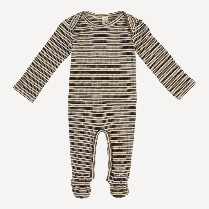 long sleeve lap neck footie | black stripe | organic cotton multi rib