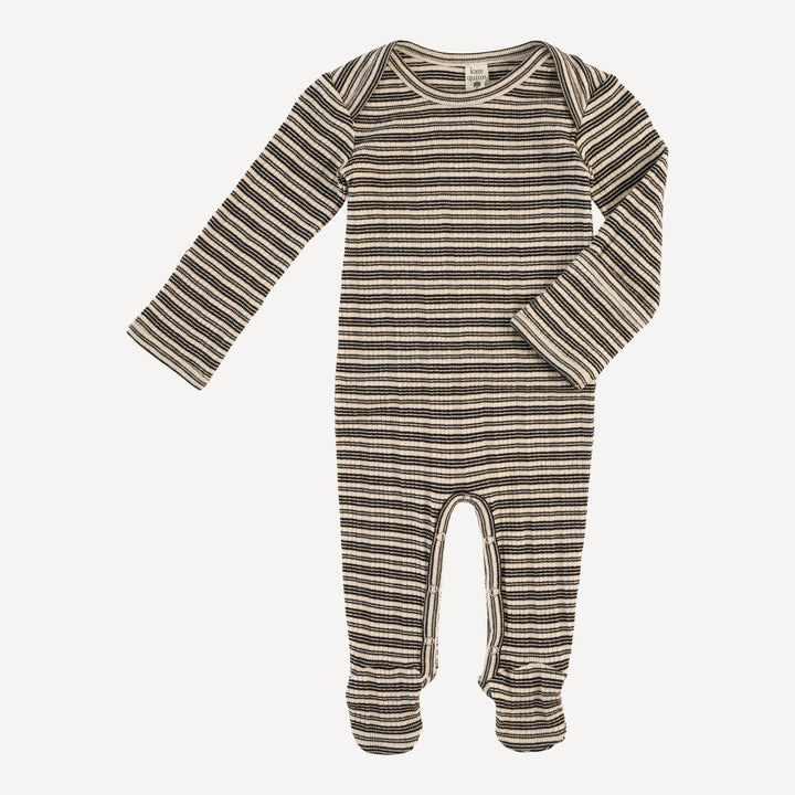 long sleeve lap neck footie | black stripe | organic cotton multi rib