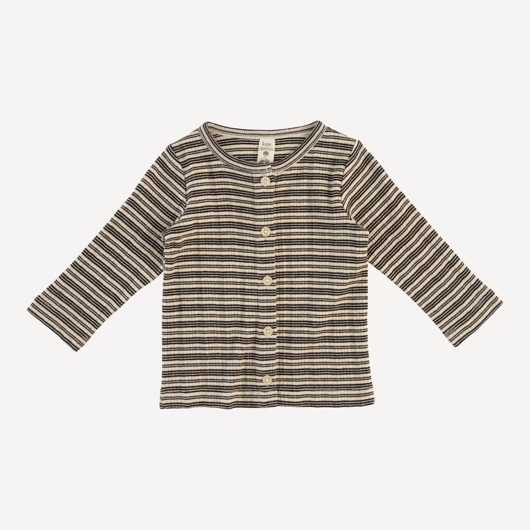 long sleeve cardigan | black stripe | organic cotton multi rib