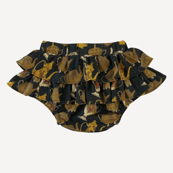 double ruffle bloomer | gold teapots | organic cotton jersey