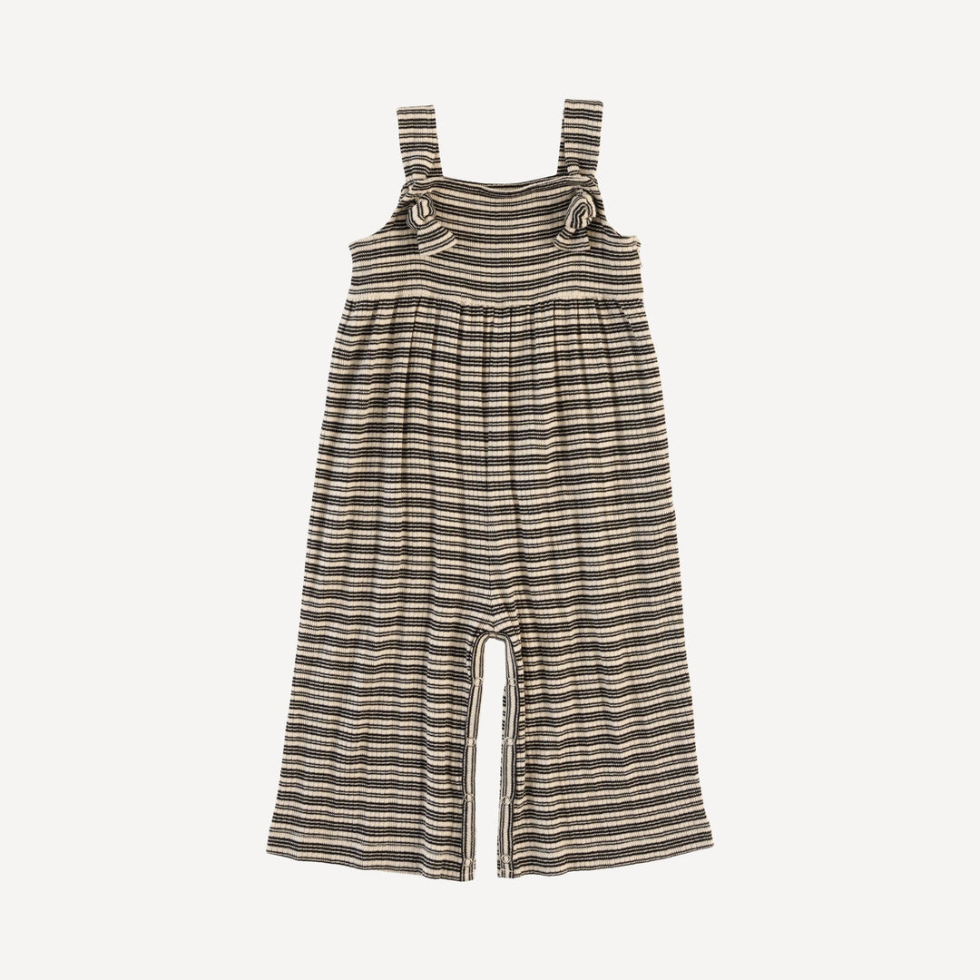 tie pocket overall jumpsuit | black stripe | organic cotton multi rib
