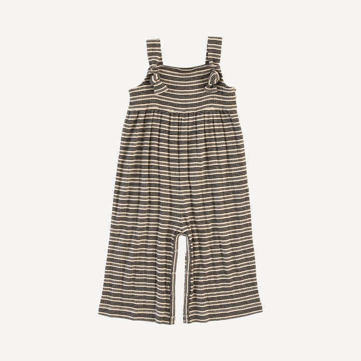 tie pocket overall jumpsuit | black stripe | organic cotton multi rib