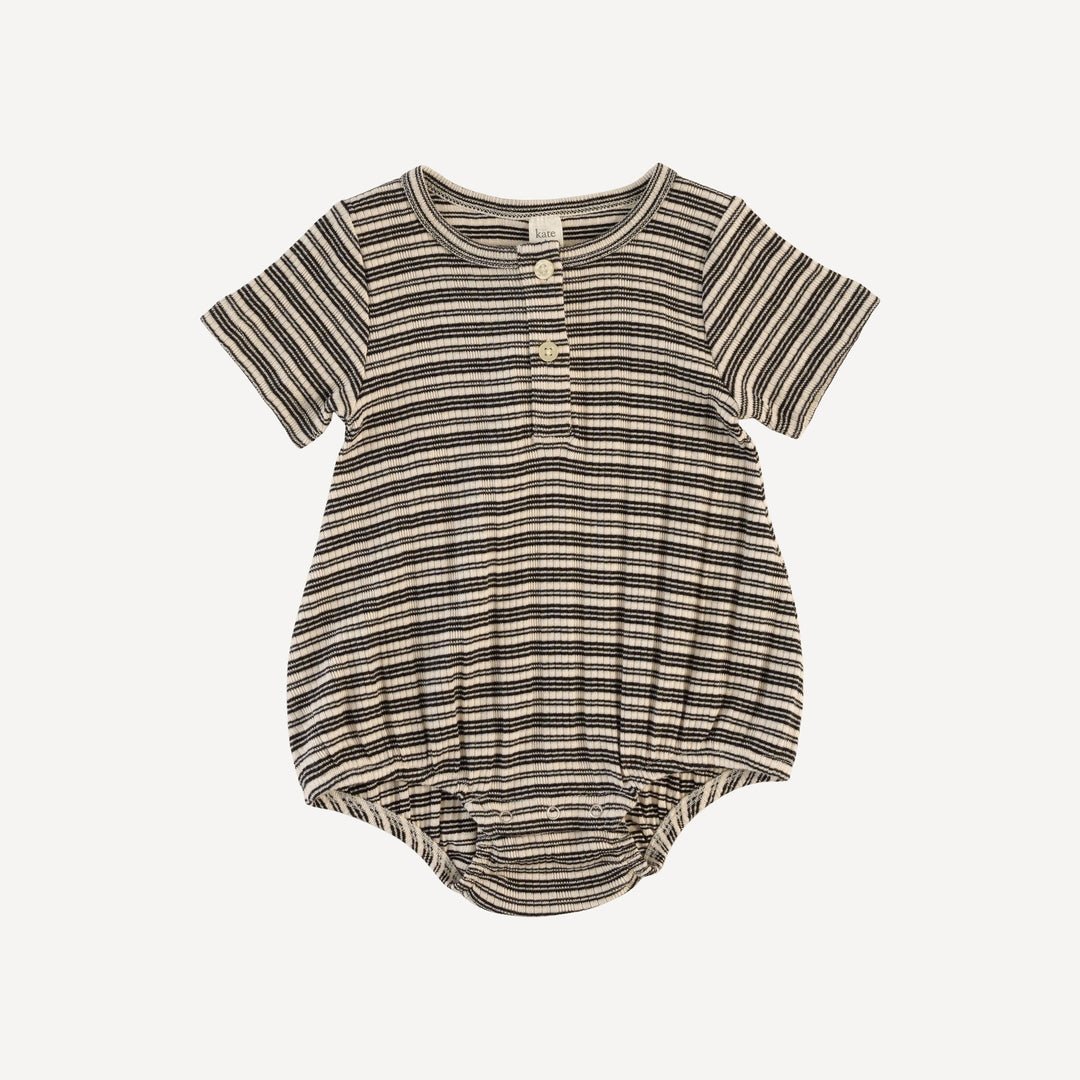 short sleeve henley bubble | black stripe | organic cotton multi rib